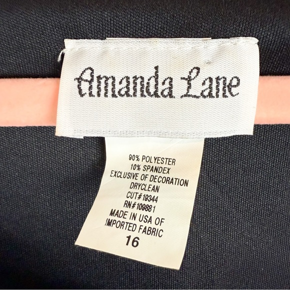 Vintage 80s Amanda Lane Black Velvet Asymmetric Midi Dress Plus Size 16 - Picture 10 of 10